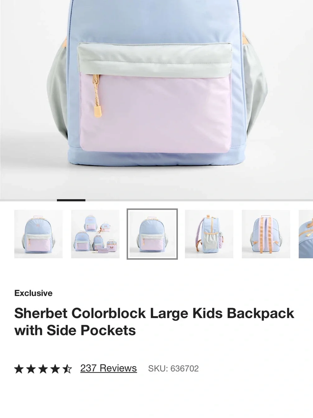 Sherbet Colorblock Large Kids Backpack with Side Pockets - Pastel Blue & Pink